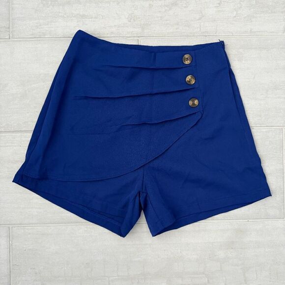 unbranded Pants - Wrapover Button Shorts Skort Sailor Blue Side Zipper Small High Waisted 4" insea